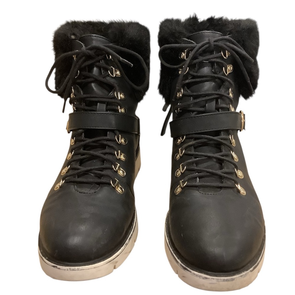 ShoeDazzle Kaytlyn Women's Black Fur-Lined Lace-up Boots Size 9 - Picture 3 of 8